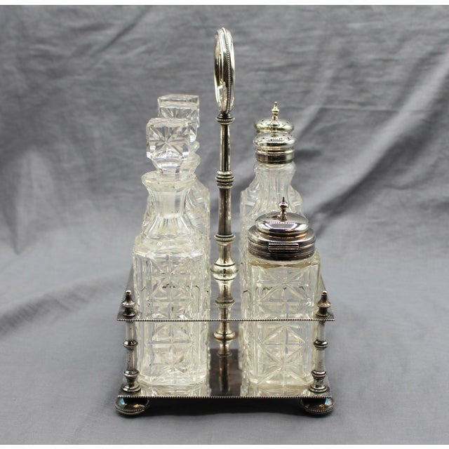 Late 19th Century Circa 1880 English Silver Plate & Cut Glass Cruet Set For Sale - Image 5 of 14