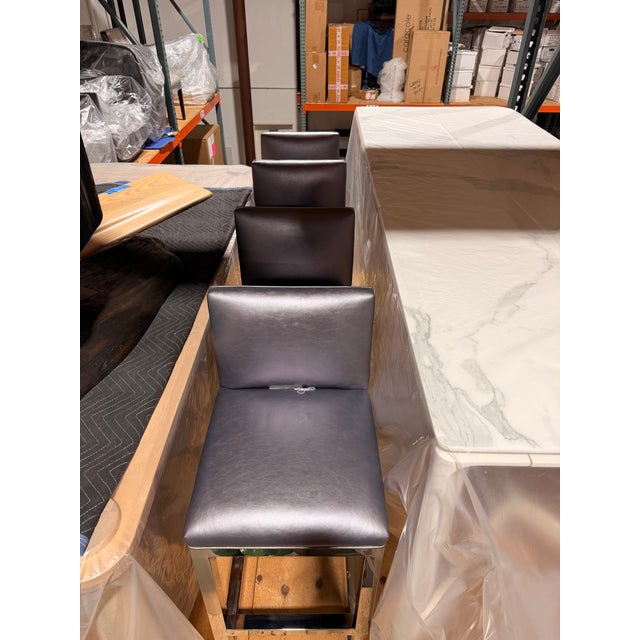 Artistic Frame Metallic Indigo Leather Counter Stool For Sale In West Palm - Image 6 of 6