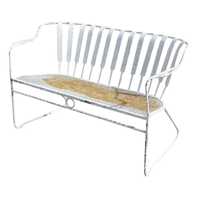 Vintage Mid Century Modern Wrought Iron Sculptural Garden Patio Loveseat Sofa For Sale