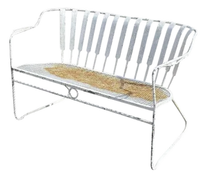Vintage Mid Century Modern Wrought Iron Sculptural Garden Patio Loveseat Sofa