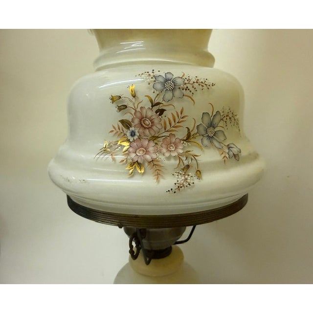 Vintage Victorian "Gone With the Wind" Floral Milk Glass Hurricane Parlor Lamp For Sale - Image 14 of 16