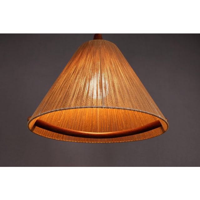 1960s Mid-Century Pendant Lamp in Teak and String from Temde, Germany, 1960s For Sale - Image 5 of 10