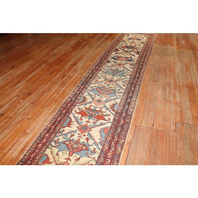 19th Century Ivory Tribal Heriz Serapi Runner - 2'10" x 13'1" For Sale - Image 11 of 12