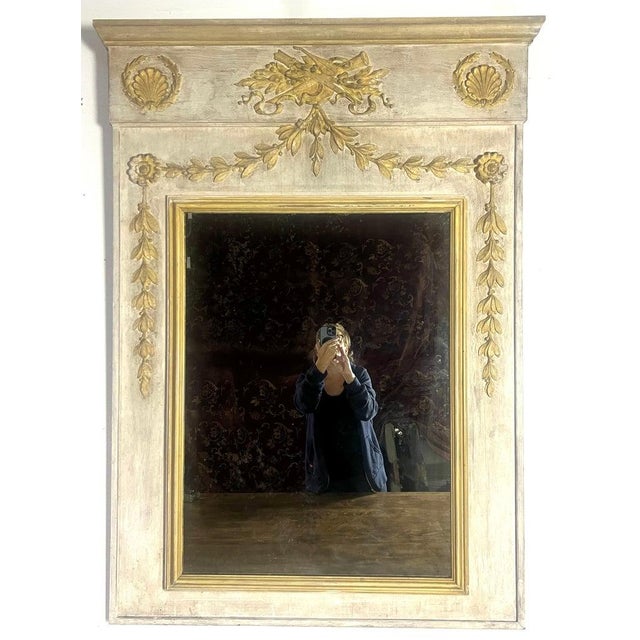 Distressed Neoclassical Trumeau Mirrors, Cream & Gold, 1930s, Pair For Sale In Los Angeles - Image 6 of 12