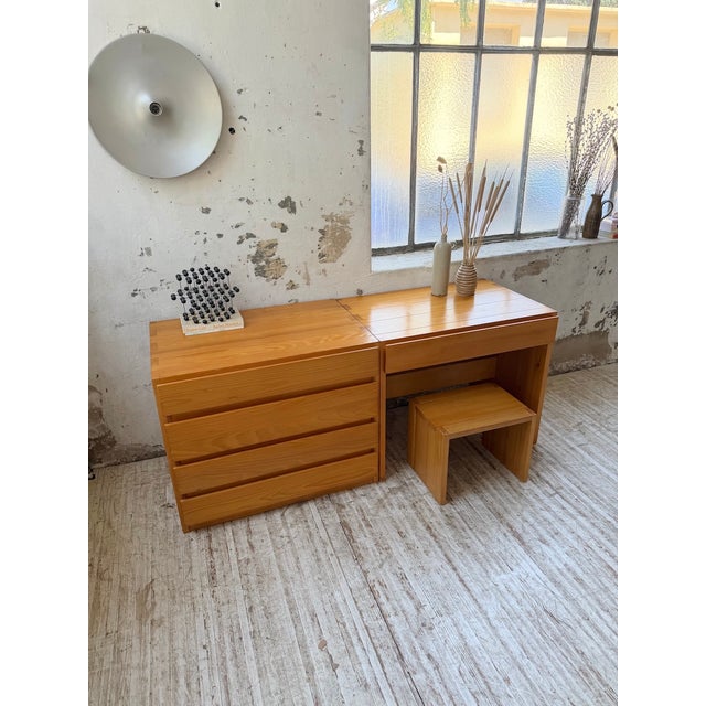 Wood Savoie Desk, Chest of Drawers and Stool in Pine from Maison Regain, 1970s, Set of 4 For Sale - Image 7 of 18