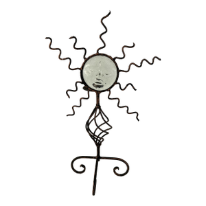 1990s Forged Iron & Glass Celestial Pillar Candle Holder