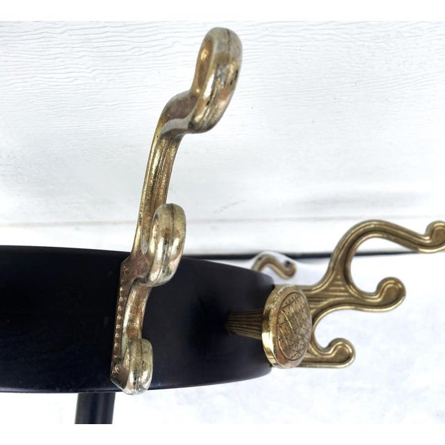 Mid-Century Modern Brass and Black Metal Coat Stand in the style of Jacques Adnet, 1950s For Sale - Image 15 of 18