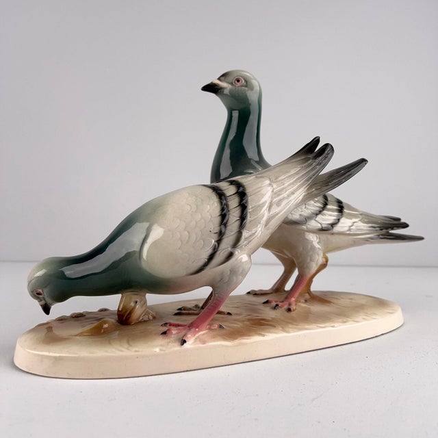 Large Ceramic Porcelain Doves Figurine from Porzellanmanufaktur Katzhütte Hertwig, Germany, 1930s For Sale - Image 9 of 9