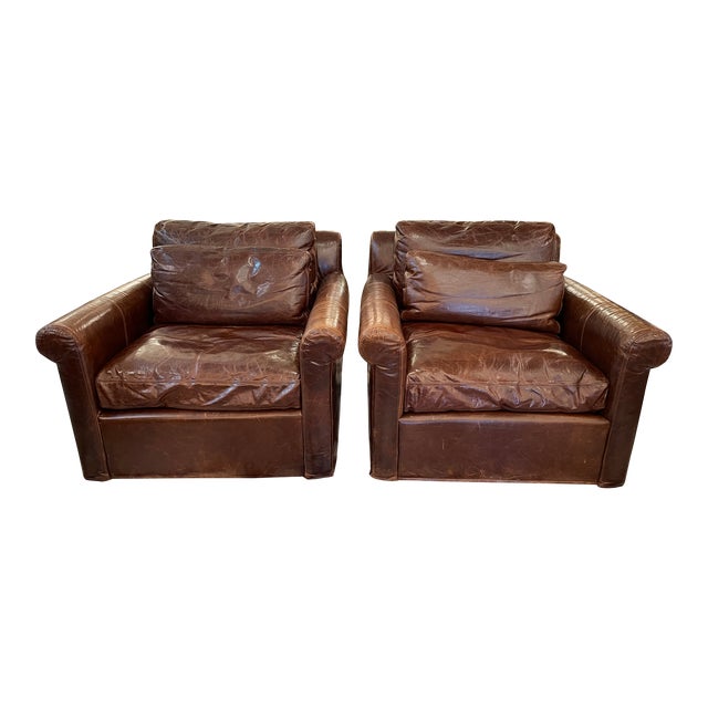 Restoration Hardware Maxwell Leather Swivel Chair, Pair Chairish
