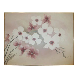 Mid 20th Century Cherry Blossom Still Life Painting, Framed For Sale