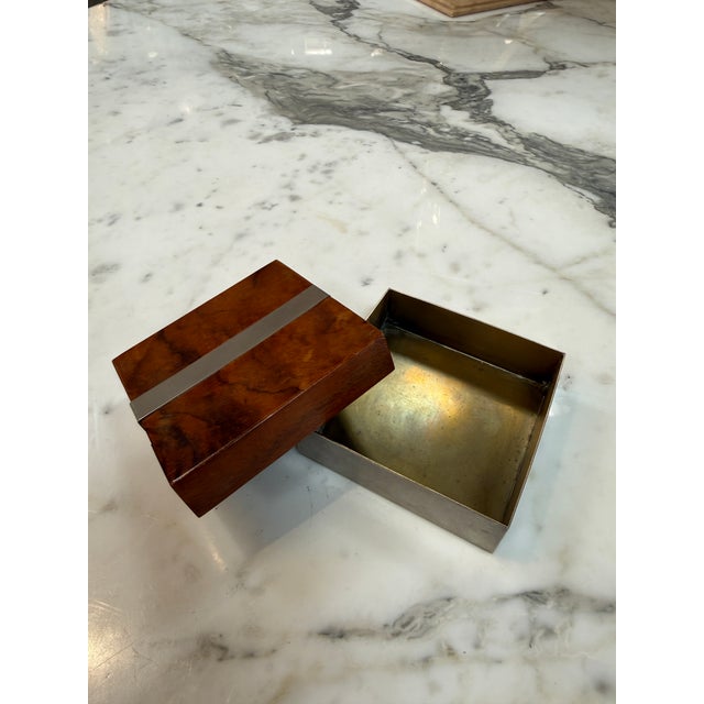 1960s Tommaso Barbi Vintage Burl Wood & Brushed Metal Box For Sale - Image 5 of 10