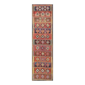 Antique Hand Woven Caucasian Flat-Weave Gallery Size Runner