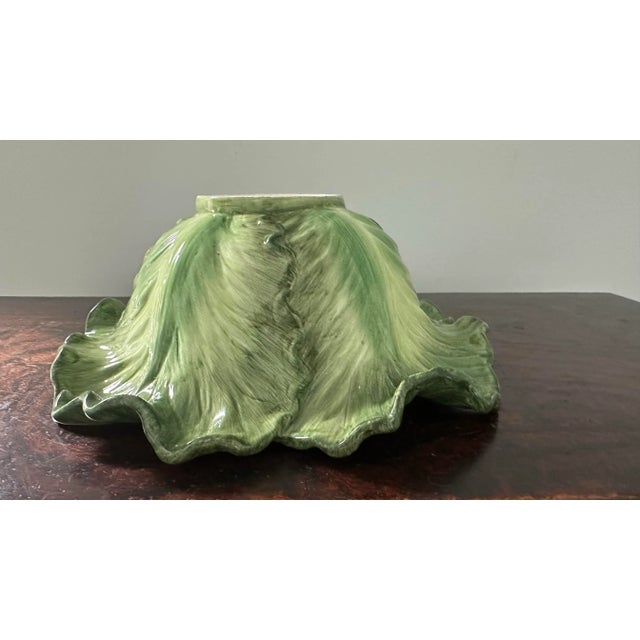 1970s Cabbage Leaf Majolica Centerpiece Bowl For Sale - Image 5 of 10