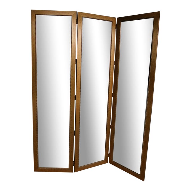 Gilt Frame Beveled Glass TriFold Room Divider Screen Chairish