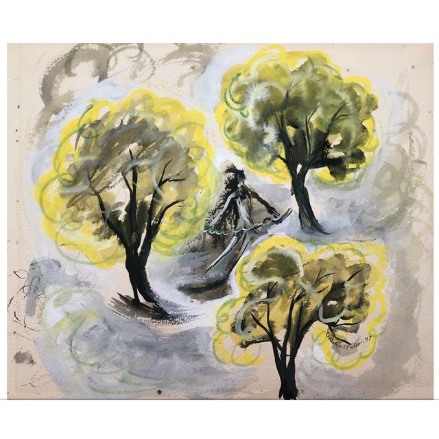 Mid-Century Modern 1947 William Palmer Dancer in Landscape Watercolor For Sale - Image 3 of 3
