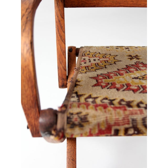 Brown Antique Oak Campaign Folding Chair For Sale - Image 8 of 18