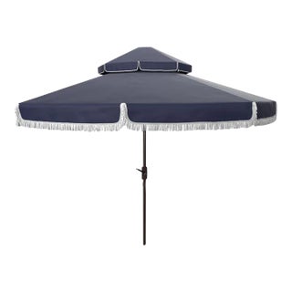 Milan 9 Ft Double Top Umbrella - Navy/White For Sale