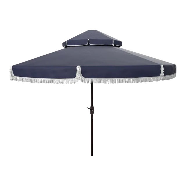 Milan 9 Ft Double Top Umbrella - Navy/White For Sale