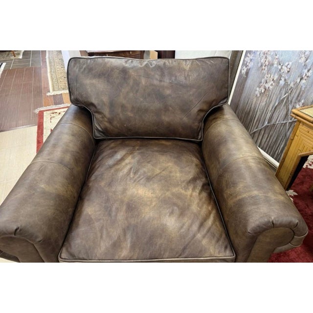 Brown Restoration Hardware Lancaster Brown Leather Large Reading Chair For Sale - Image 8 of 10