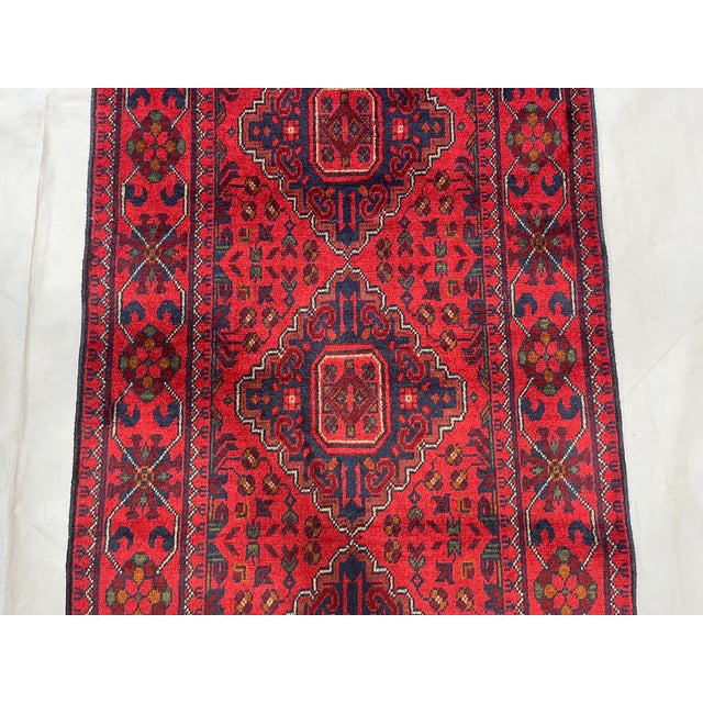 1990s Long Red and Navy Tribal Medallion Runner Rug, 2'7" X 18'5" For Sale - Image 5 of 15