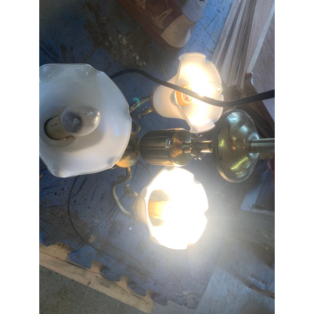 Small Three-Arm Chandelier in Brass and Glass, 1970s For Sale - Image 4 of 18