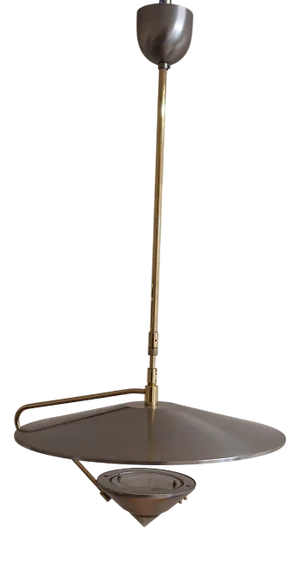 Vintage Height-Adjustable Ceiling Lamp with Metal Reflector and Brass Frame by Honsel