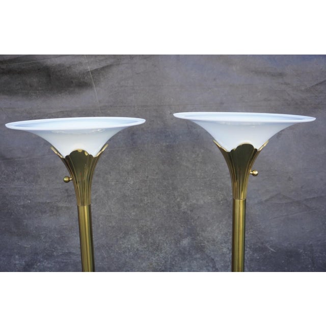 These Antique Stiffel Art Deco Brass Floor Lamps exemplify the refined elegance and geometric sophistication...