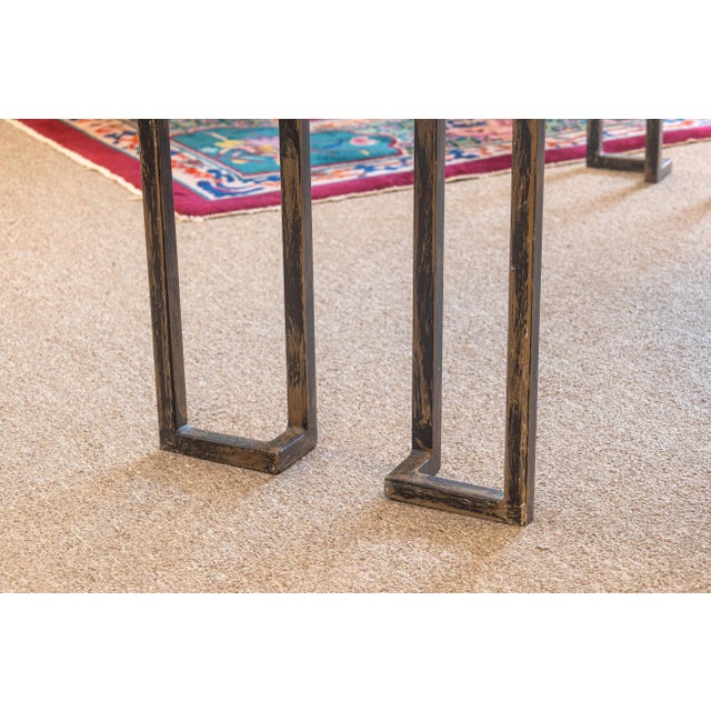 Industrial Vintage Roche Bobois Travertine and Steel Floating Rectangular Console Table For Sale - Image 3 of 6