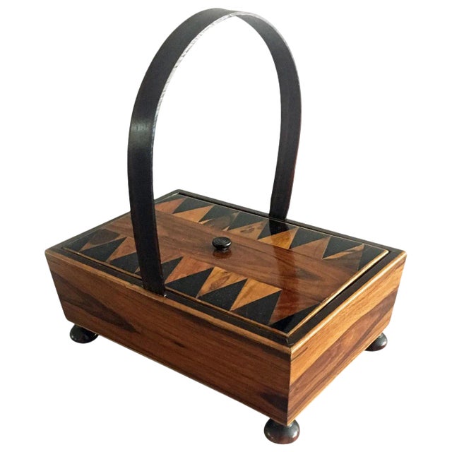 Tunbridgeware Rosewood Sewing Box with Hoop Handle For Sale
