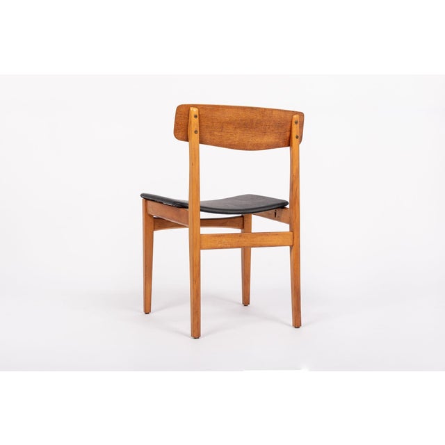 Brown Mid Century Danish Teak Wood & Black Vinyl Dining Chairs For Sale - Image 8 of 13