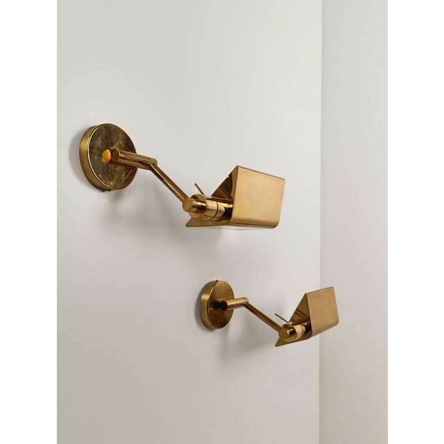 Brass-Plated Adjustable Reading Wall Lights with Swing Arms, Italy, 1970s, Set of 2 For Sale - Image 12 of 18