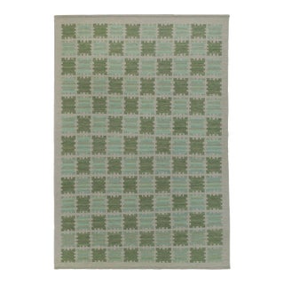 2x2Ft.Olive Green Blue Scandinavian Design Hand Woven Flatweave Rug. For Sale