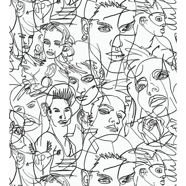 Contemporary Sample - Jean Paul Gaultier for The House of Scalamandré Croquis Wallcovering, Ecru/Noir For Sale - Image 3 of 3