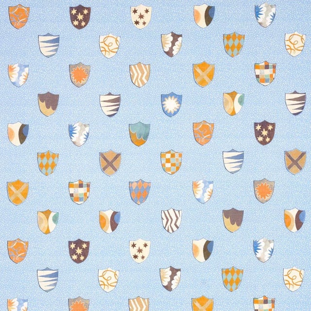 Sample - Schumacher x Happy Menocal Heraldic Fabric In Oxford Blue For Sale