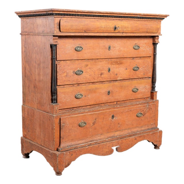 Early 19th Century Danish Original Painted Pine Chest of Five Drawers For Sale
