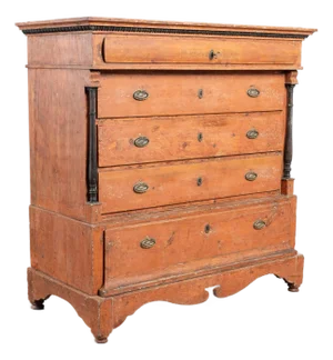 Early 19th Century Danish Original Painted Pine Chest of Five Drawers