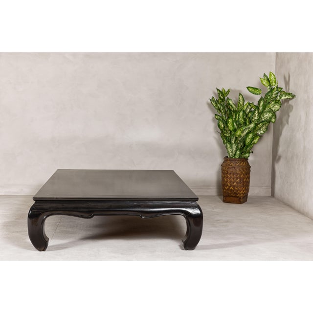 Traditional Teak Wood Chow Legs Coffee Table with Custom Black Lacquer Finish For Sale - Image 3 of 12