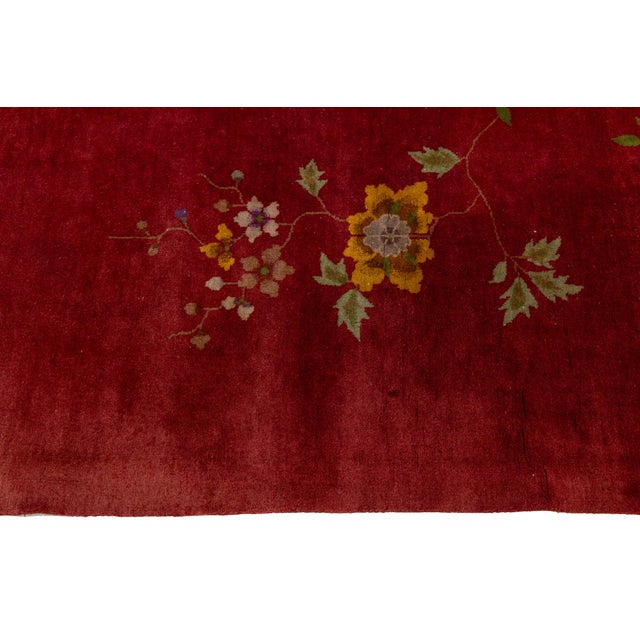 Antique Red Art Deco Chinese Handmade Wool Rug For Sale - Image 10 of 11