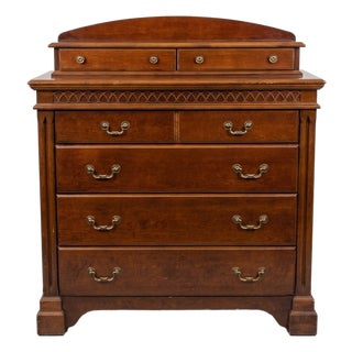 Vintage Lane Gothic Revival Tall Chest of Drawers With Pierced Arch Detail For Sale