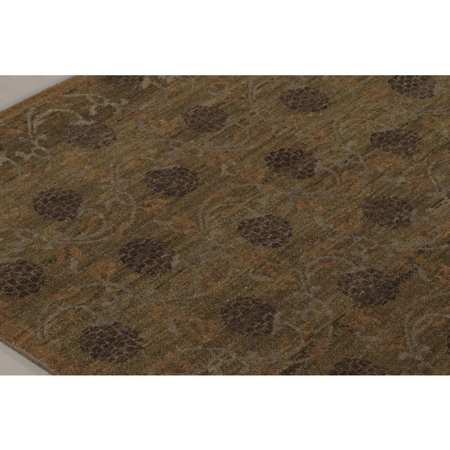 2010s Rug & Kilim’s Modern Block Print Rug Design With Brown and Green Floral Motifs For Sale - Image 5 of 8
