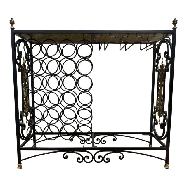 Vintage Hollywood Regency Style Iron and Brass Bar and Wine Rack For Sale