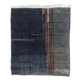 Vertical Stripe Conor-Block Hand-Knotted Wool Rug | 9'10" X 8'10" | One of a Kind For Sale