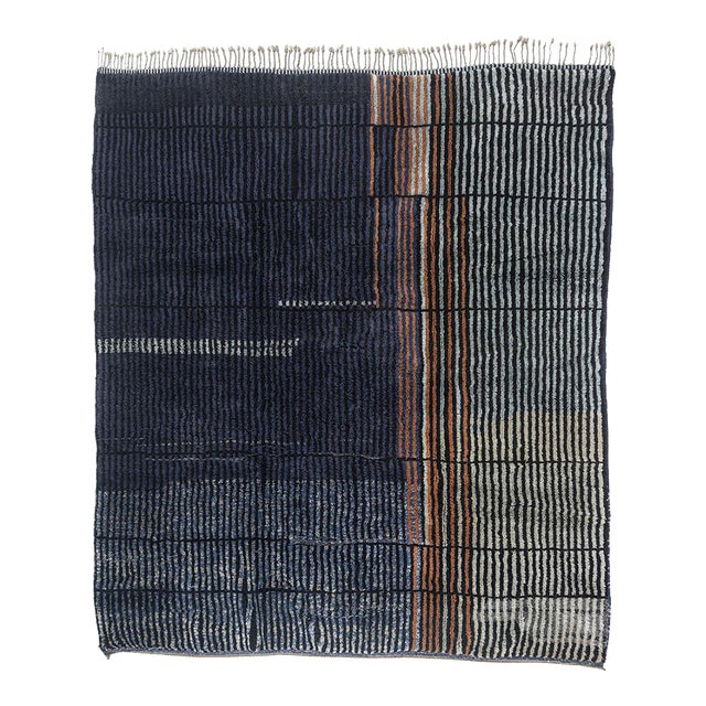 Vertical Stripe Conor-Block Hand-Knotted Wool Rug | 9'10" X 8'10" | One of a Kind For Sale