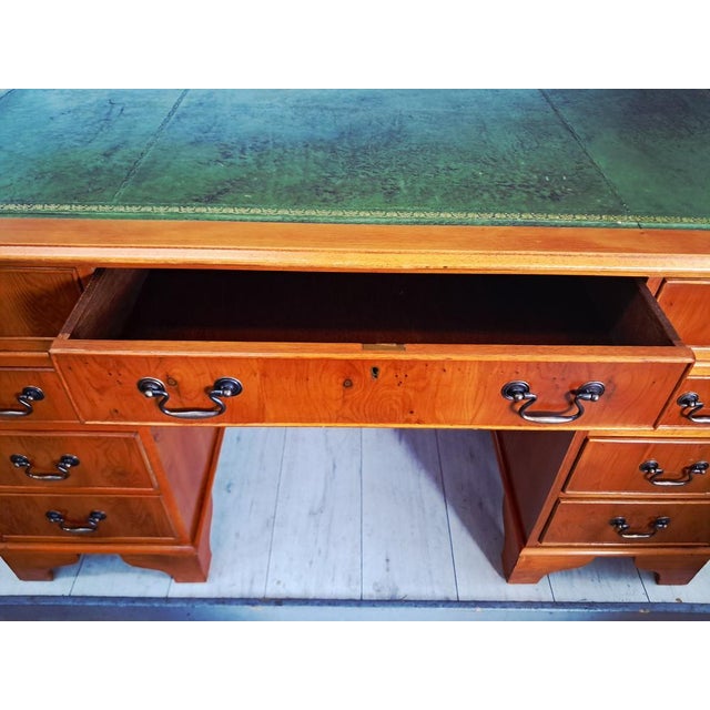 Vintage Twin Pedestal Desk in Yew Wood and Leather Top, 1980 For Sale - Image 16 of 18