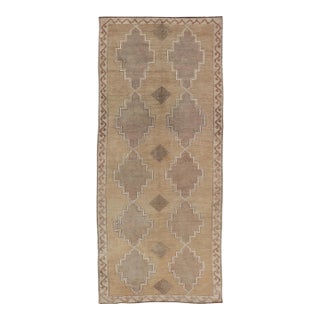 Vintage Turkish Kars Gallery Rug With Repeating Medallions in Taupe and Beige For Sale
