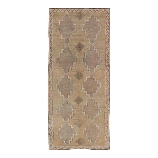 Vintage Turkish Kars Gallery Rug With Repeating Medallions in Taupe and Beige For Sale