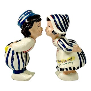 1930s Boho Chic Danish Kissing Dutch Kids Salt & Pepper Shakers - A Pair For Sale
