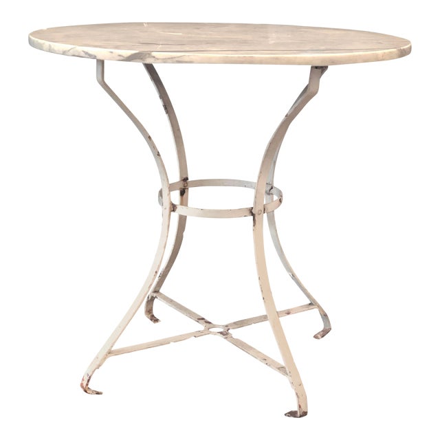 Vintage French Round Painted Bistro Kitchen Table With Marble Top Chairish