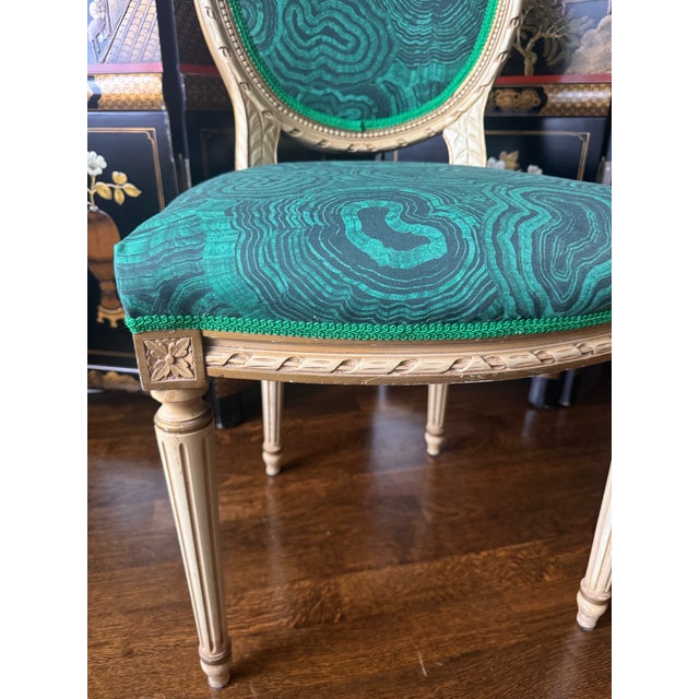 1960s Vintage Louis XVI Malachite Side Chair For Sale - Image 5 of 10