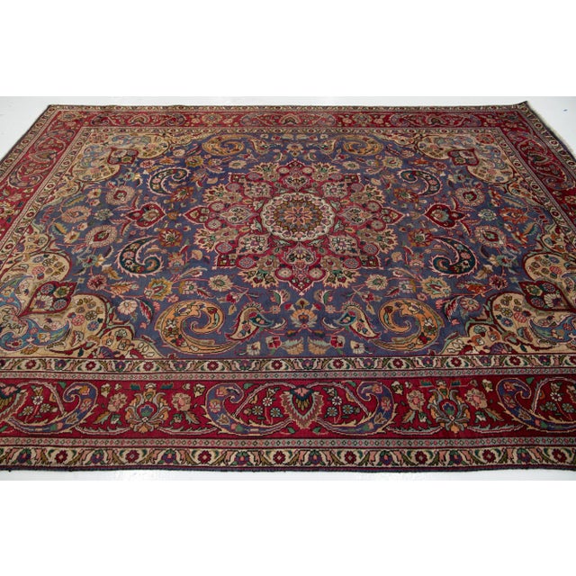 1960s Handmade Tabriz Wool Rug in Blue With Medallion Motif For Sale In New York - Image 6 of 8